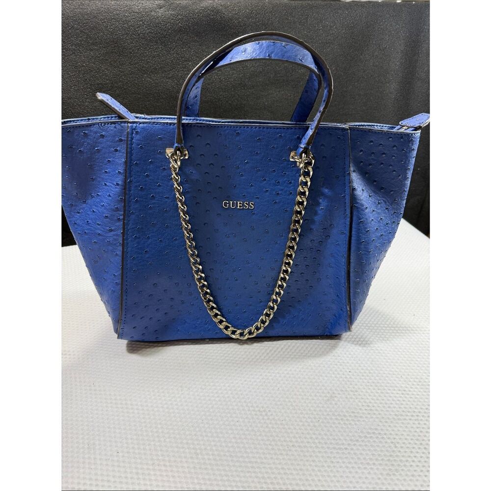 Guess Nikki Faux Ostrich Design Purse  with Gold Chain ❤️